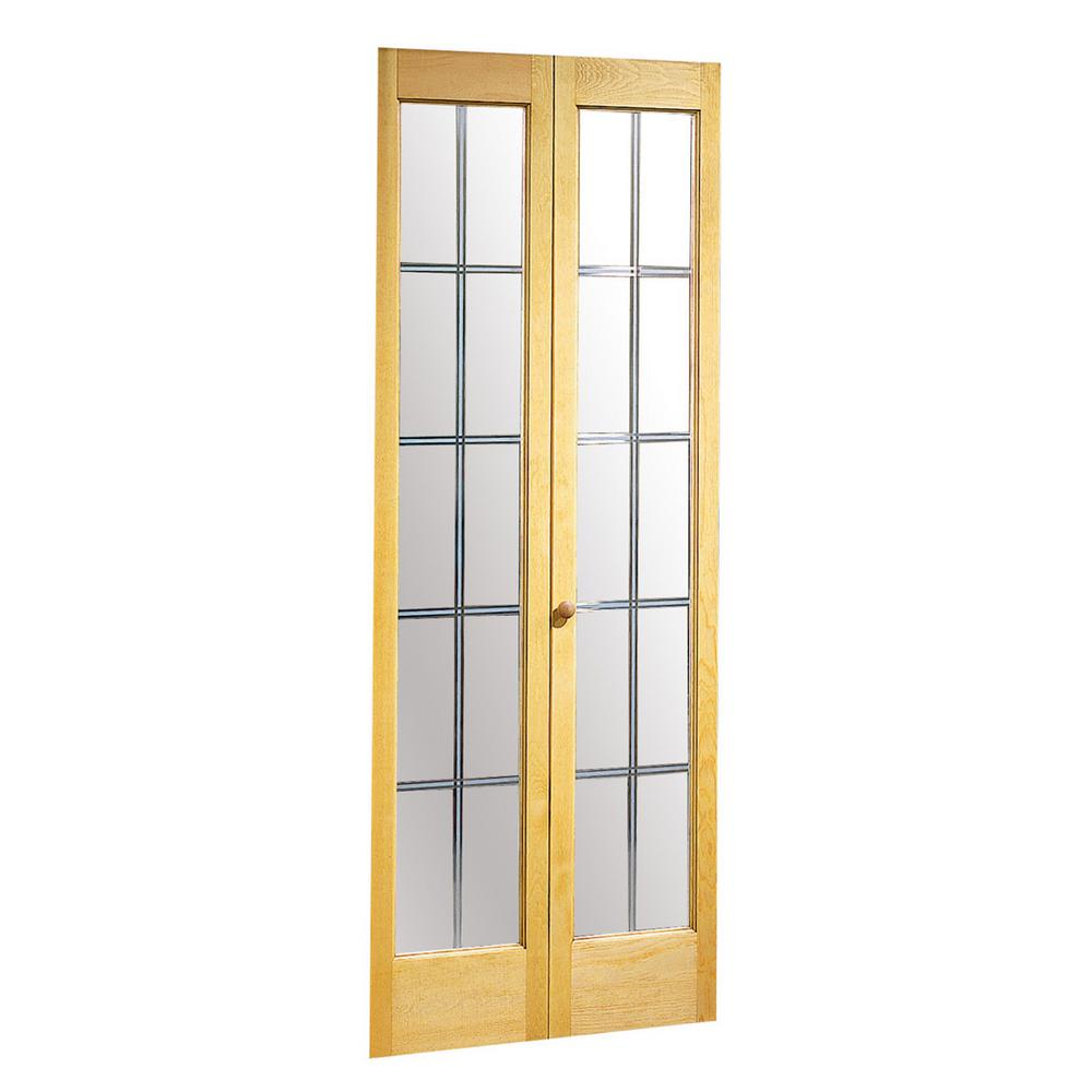 Pinecroft 36 In X 80 In Optique Clear Full Lite Glass Wood Pine Interior Bi Fold Door