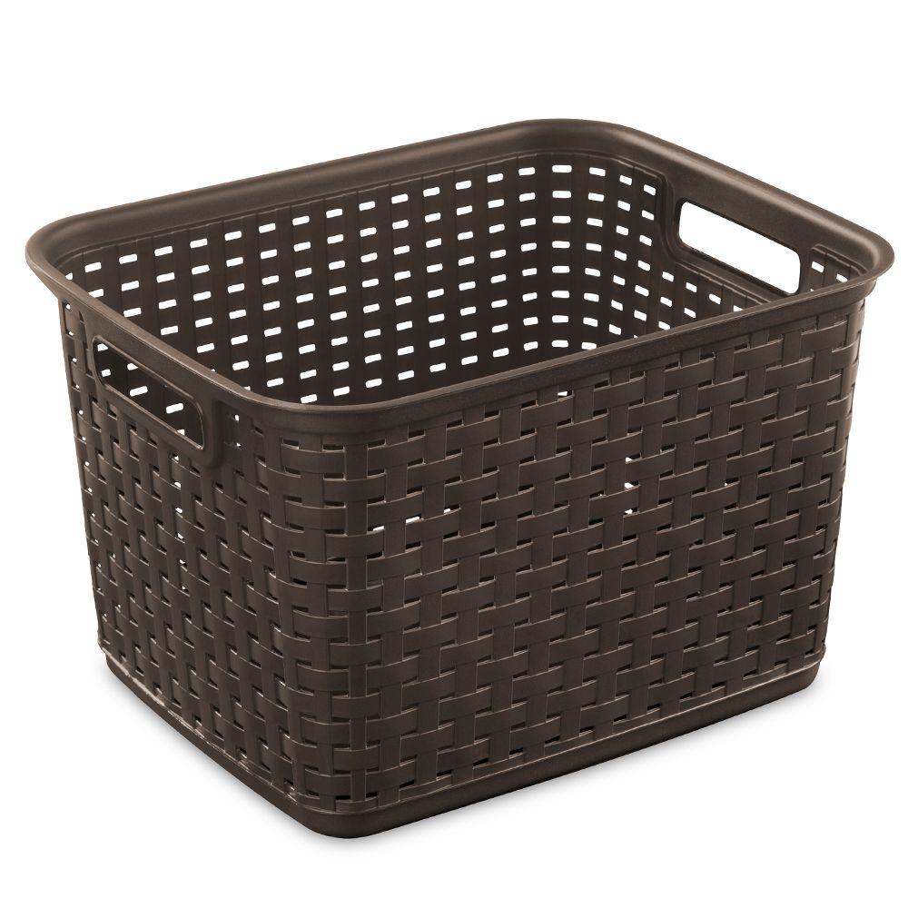 Sterilite 12.25 in. x 9.375 in. Tall Weave Plastic Basket in Espresso