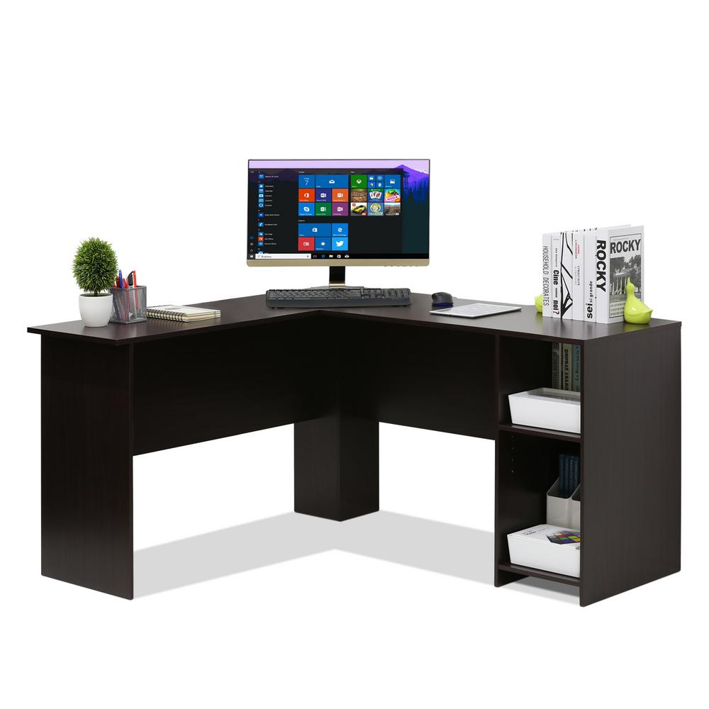 Furinno Indo Espresso L Shaped Desk With Bookshelves 16084ex The