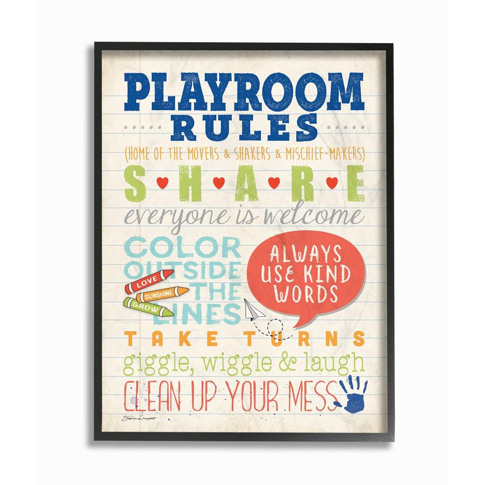 11 In X 14 Playroom Rules Notebook Paper By Stephanie Workman Marrott Wood Framed Wall Art