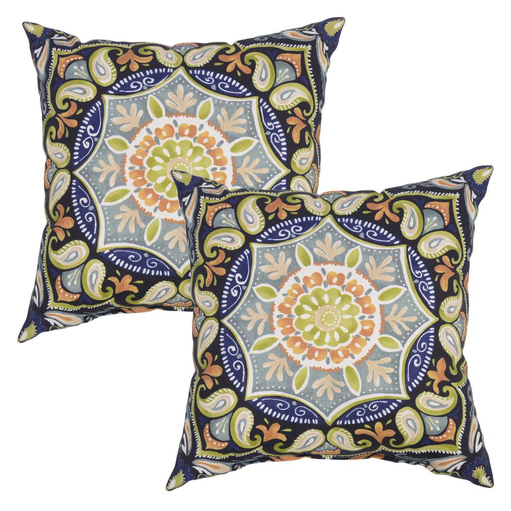 Plantation Patterns Sky Medallion Square Outdoor Throw Pillow (2Pack