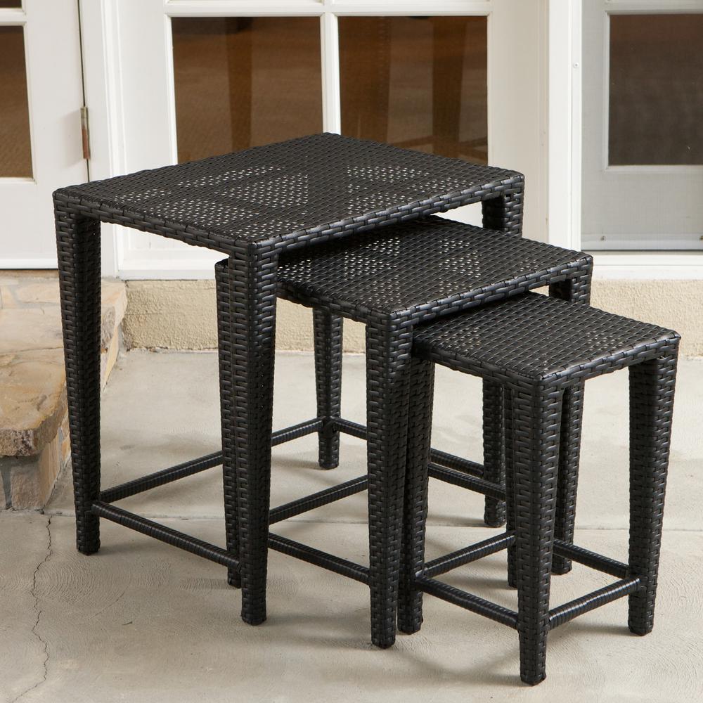 Noble House Black Wicker Outdoor Side Table (Set of 3)-217539 - The