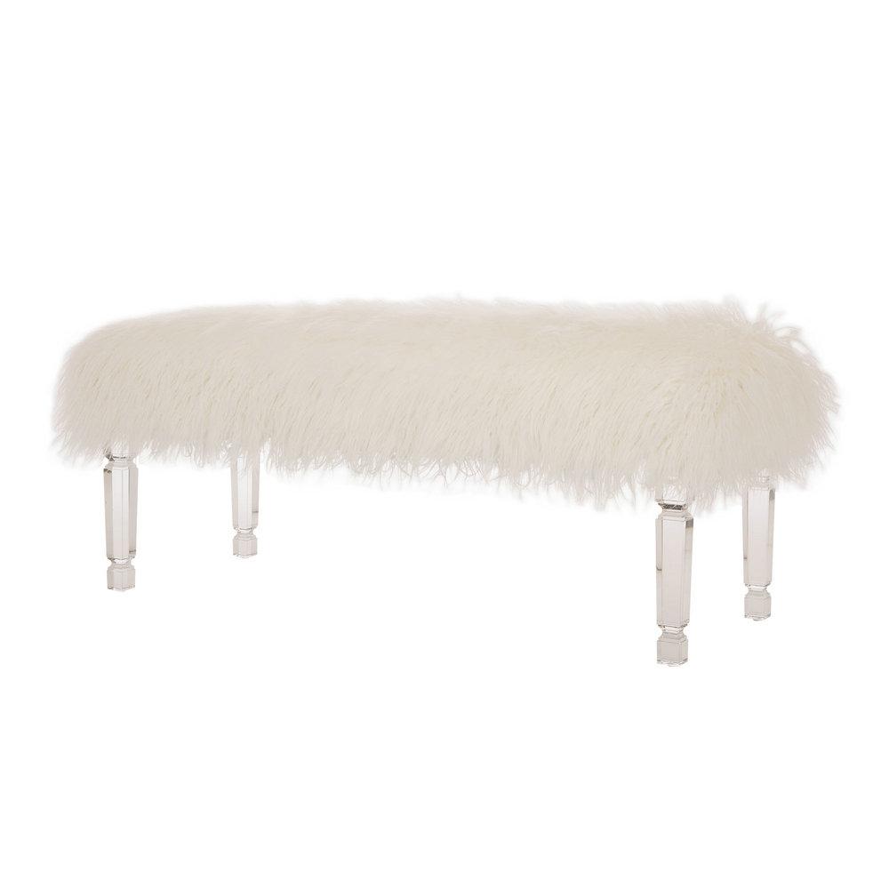 Glitzhome 44.88/'/' Acrylic Legs Padded Velvet Fabric Bench Seat Footstool Ottoman
