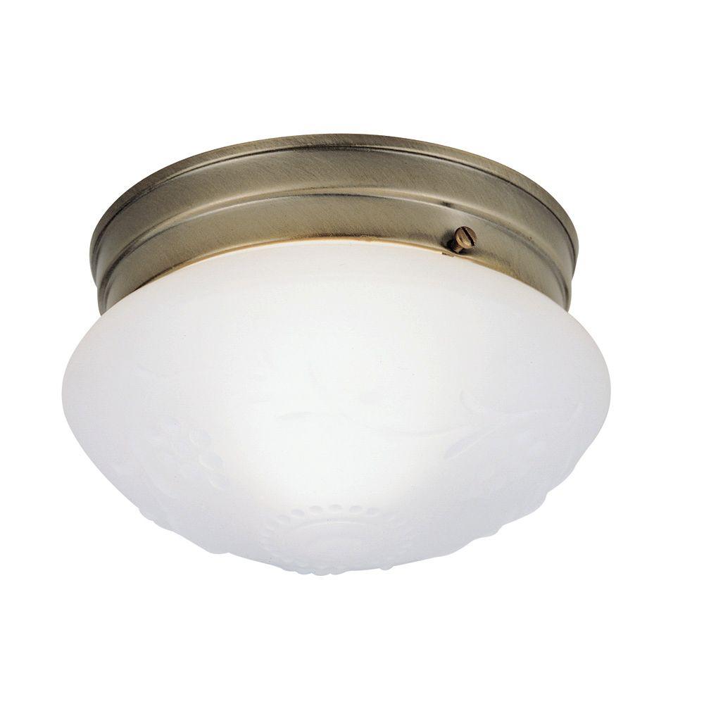 Westinghouse 1 Light Ceiling Fixture Antique Brass Interior Flush Mount With Satin White Glass With Design