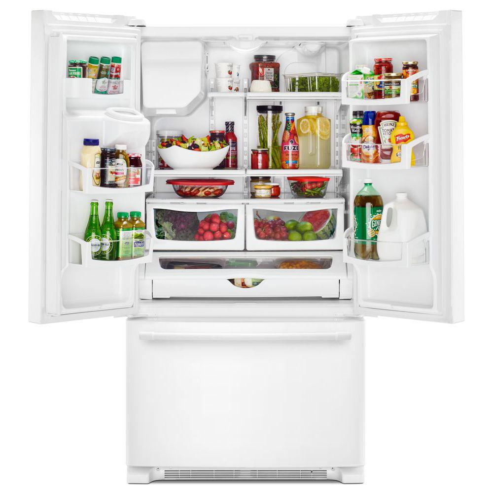 Maytag 25 Cu Ft French Door Refrigerator In White With Power Cold Feature Mfi2570few The Home Depot