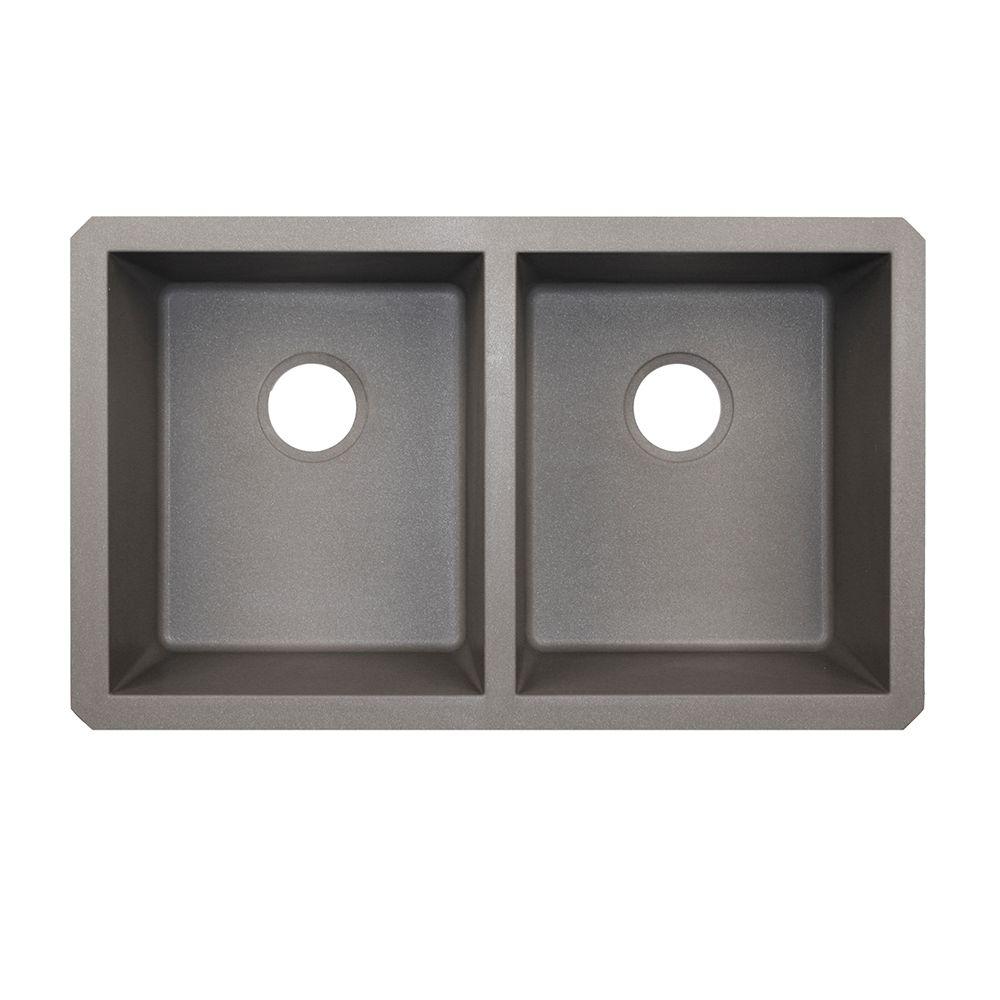 Swan Undermount Granite 32 in. Double Bowl Kitchen Sink in Metallico