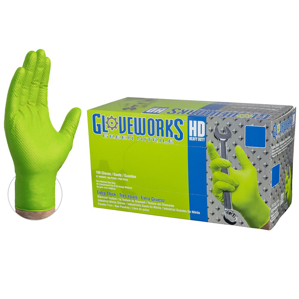AMMEX Medium 8 mm Gloveworks HD Diamond Texture Green Nitrile