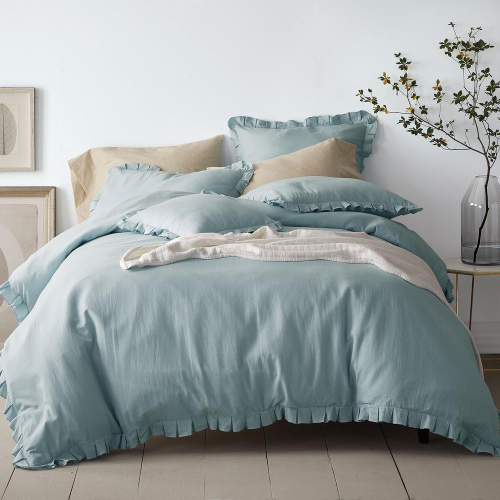 The Company Store Linen Cotton Solid 3 Piece Sky Blue Full Duvet