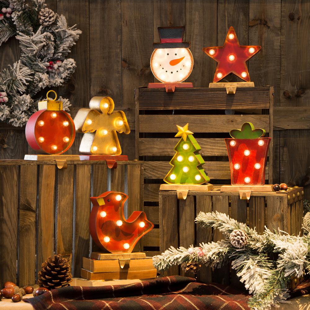 Glitzhome 4 92 In L X 3 54 In W X 7 48 In H Marquee Led Angel And Tree Stocking Holder Set Of 2 2005000011 The Home Depot