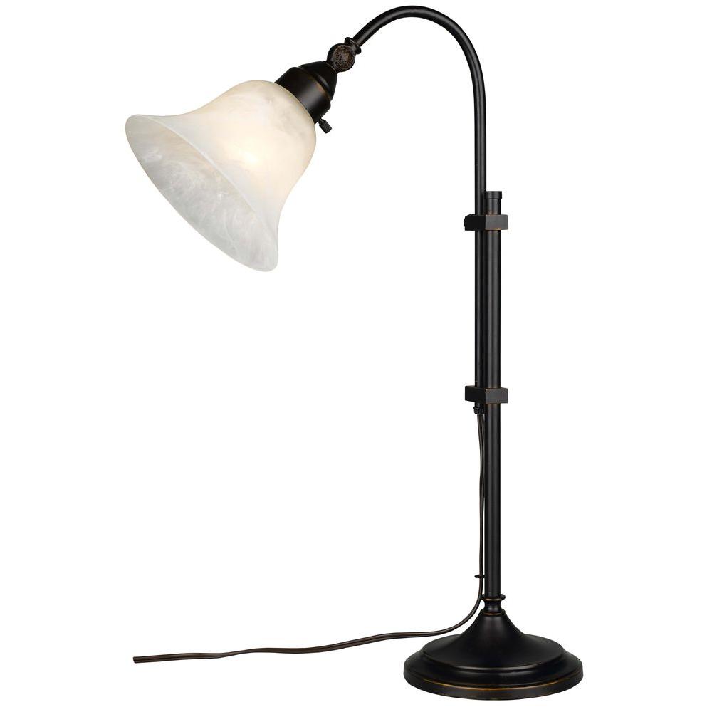 Bel Air Lighting 26 in. Rubbed Oil Bronze Desk Lamp with White Shade ...