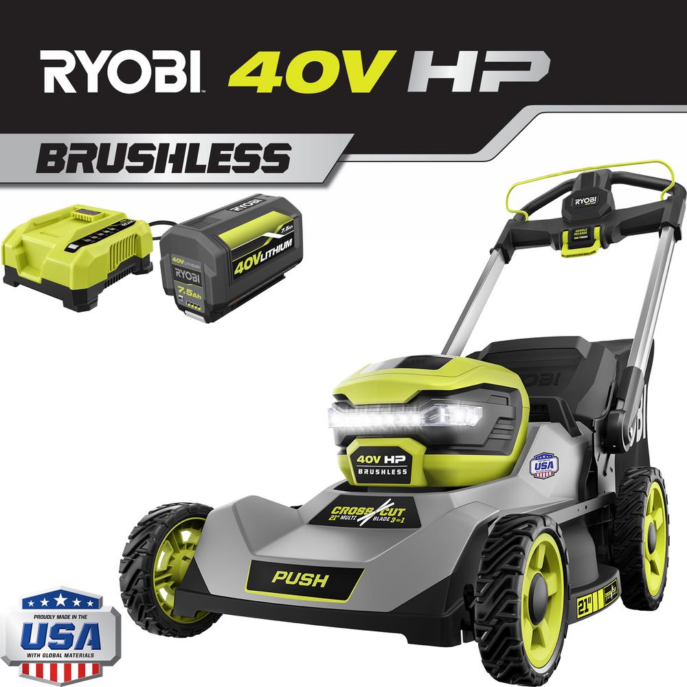 RYOBI 21 in. 40-Volt HP Lithium-Ion Brushless Cordless Walk Behind Push Lawn Mower 7.5 Ah