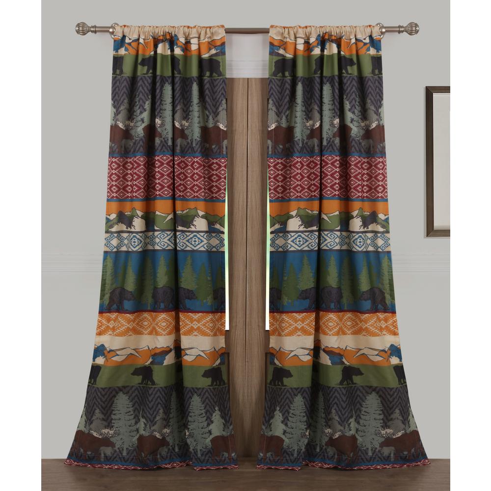 Black Bear Lodge Multi Polyester Window Panel Pair 42 In W X 84