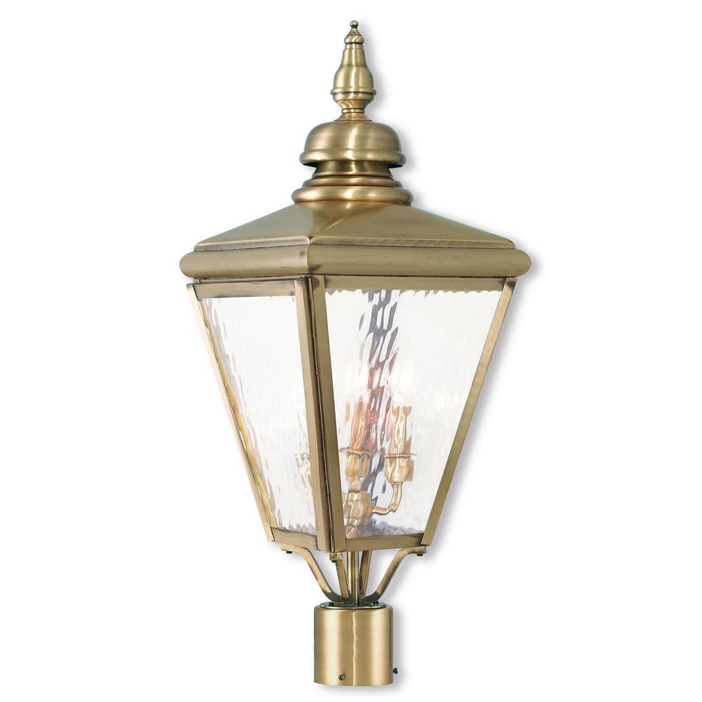 Post And Lamp Sets Hardwired Brass Gold Outdoor Lighting Cambridge 3 Light Outdoor Antique Brass Post