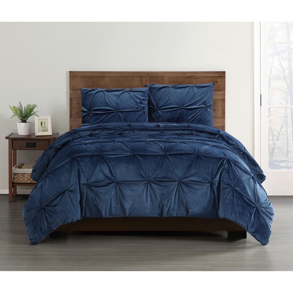 Truly Soft Everyday Pleated Velvet Navy Twin/Twin XL Comforter Set