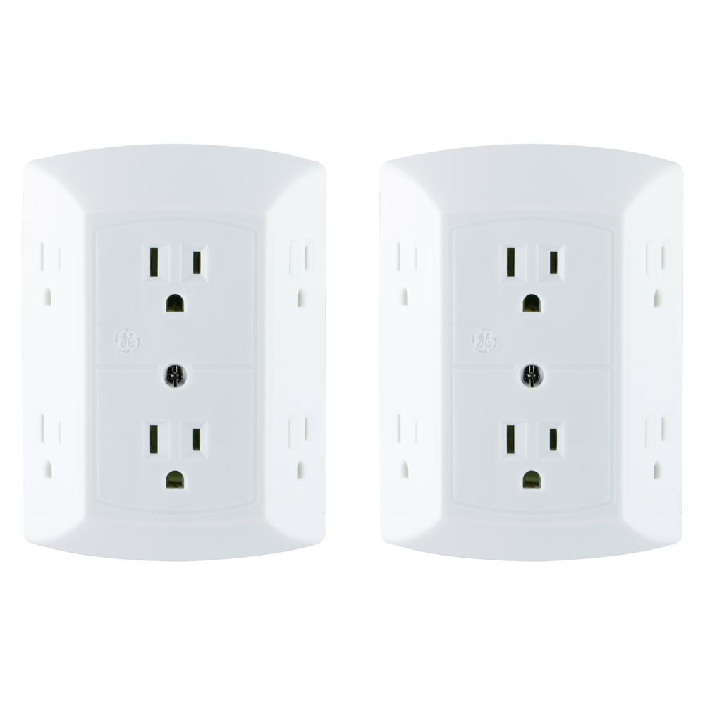 GE 6-Outlet Grounded Outlet Tap with Adapter Spaced Outlets (2-Pack