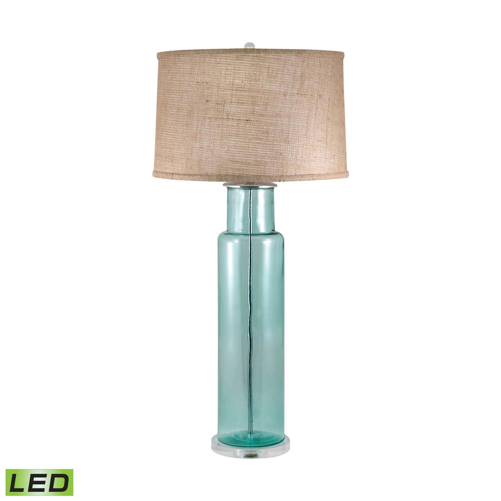 Titan Lighting 30 In Recycled Glass Blue Cylinder Led Table Lamp Tn Recycled Glass Blue Cylinder Led Table Lamp