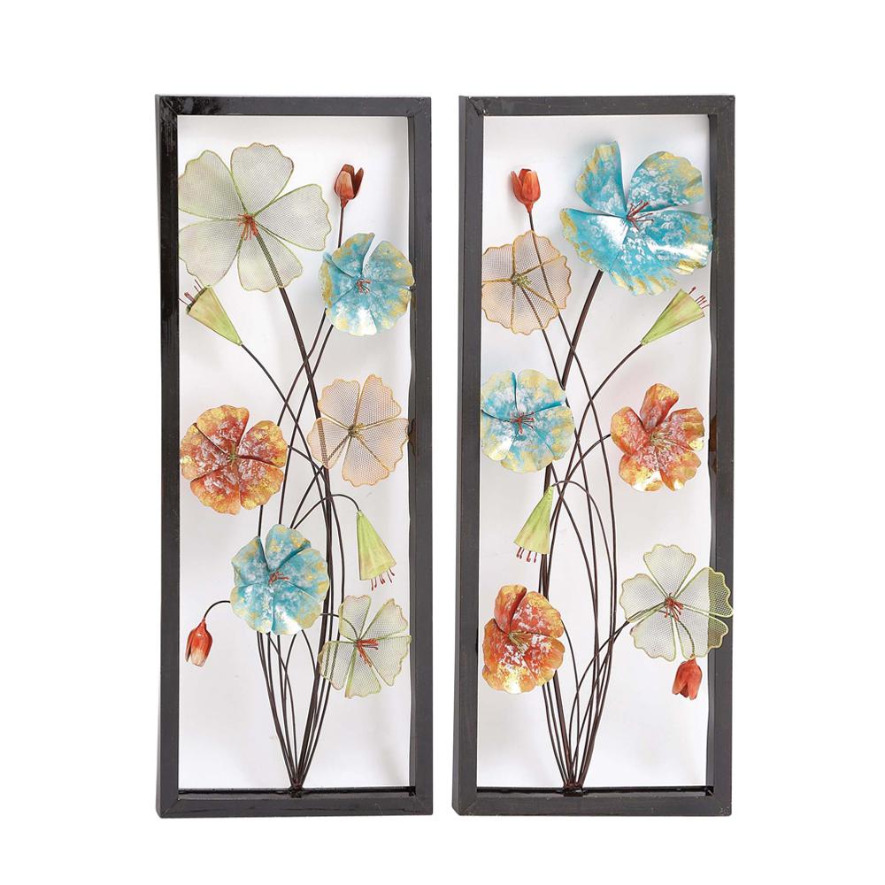 15 In X 38 Iron Framed Flower Metal Wall Art Set Of 2 15 In X 38 Iron Framed Flower Metal Wall Art Set Of 2