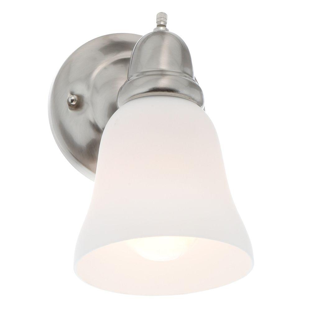 Hampton Bay 1 Light Satin Nickel Sconce With Frosted Opal Glass Shade X124501 The Home Depot