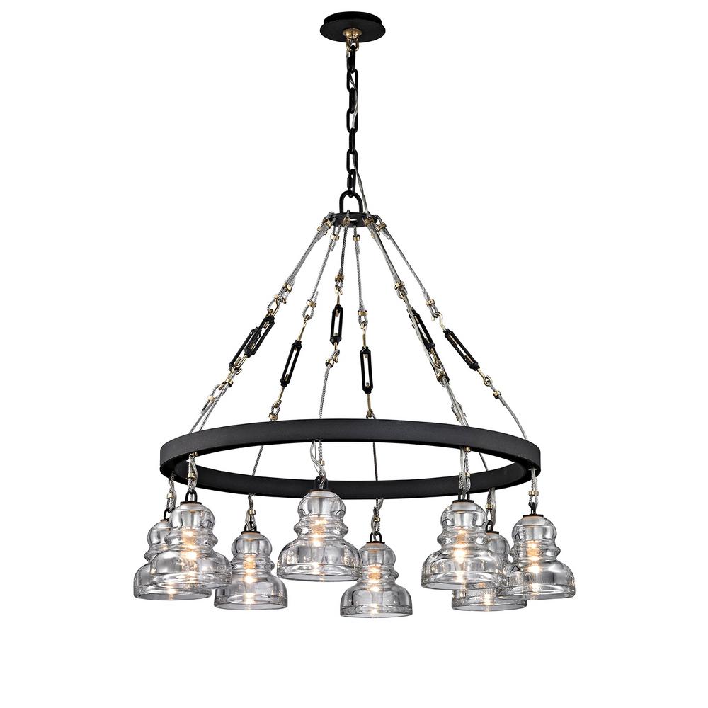 Troy Lighting Menlo 8 Light Deep Bronze Park Chandelier With Troy Lighting Menlo 8 Light Deep Bronze Park Chandelier With Historic Clear Pressed Glass Shade