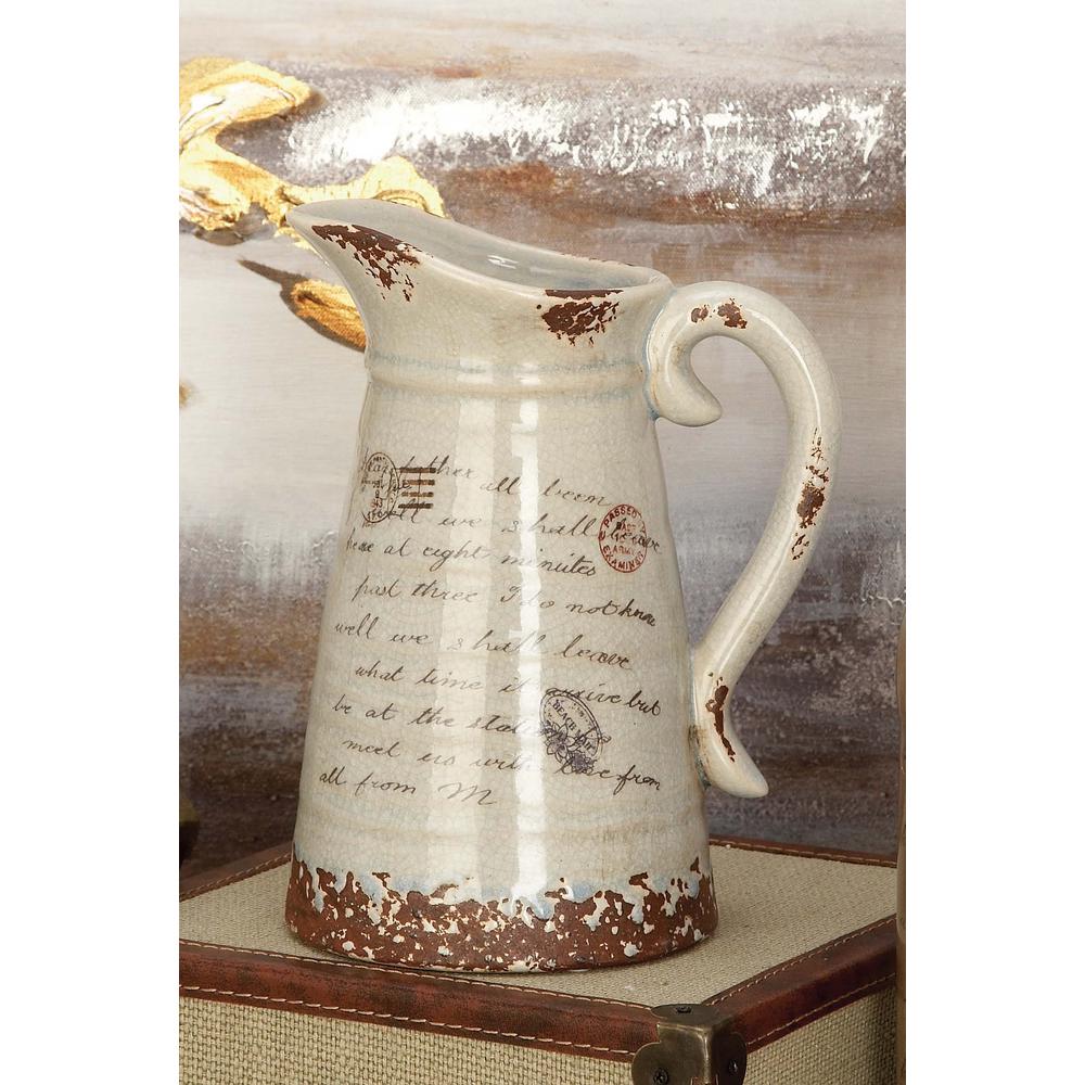 Litton Lane 10 In Ceramic Pitcher Vases Taupe And White Set Of Ceramic Pitcher Vases In Taupe And White Set Of 2