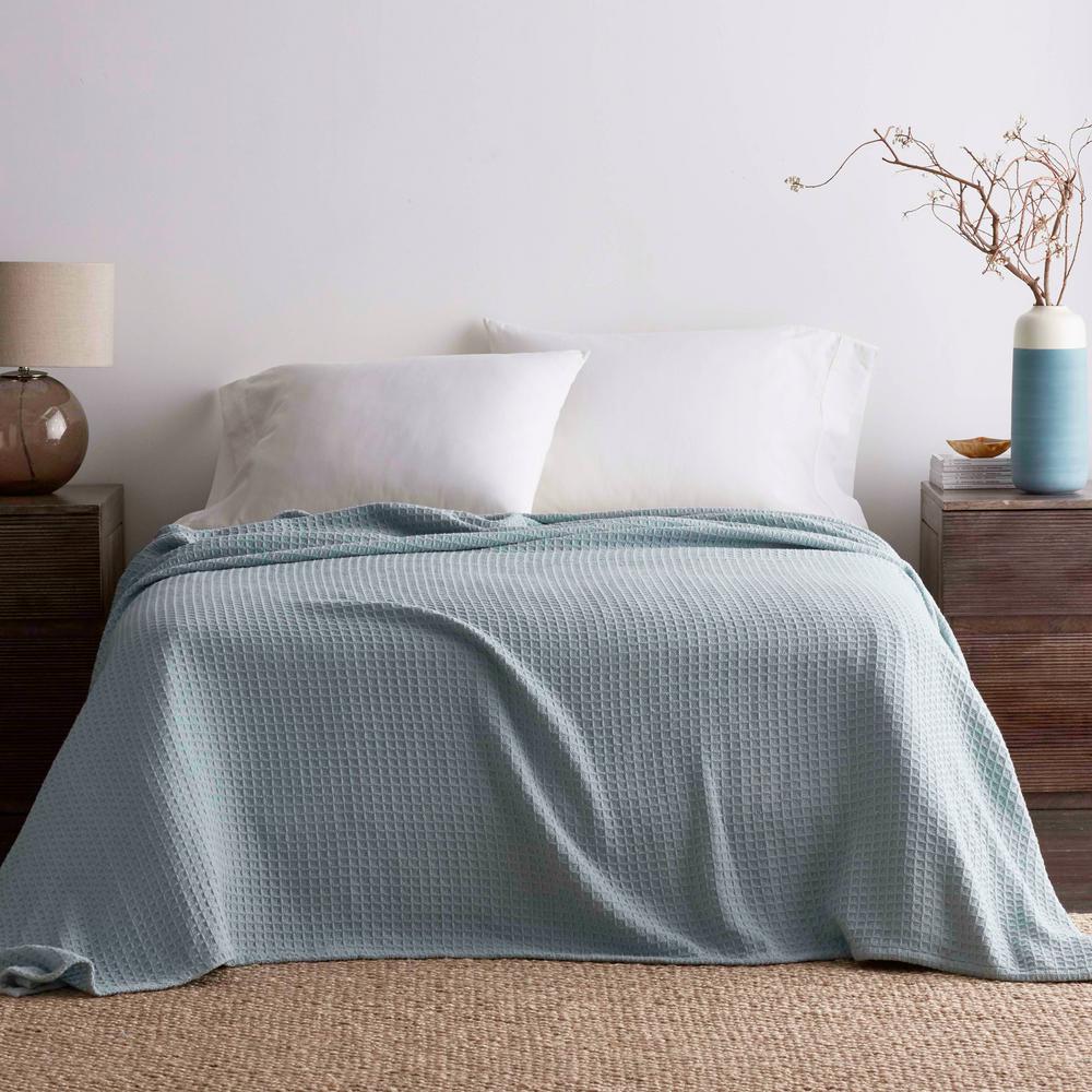 Organic Pale Blue Cotton Full Knitted Blanket