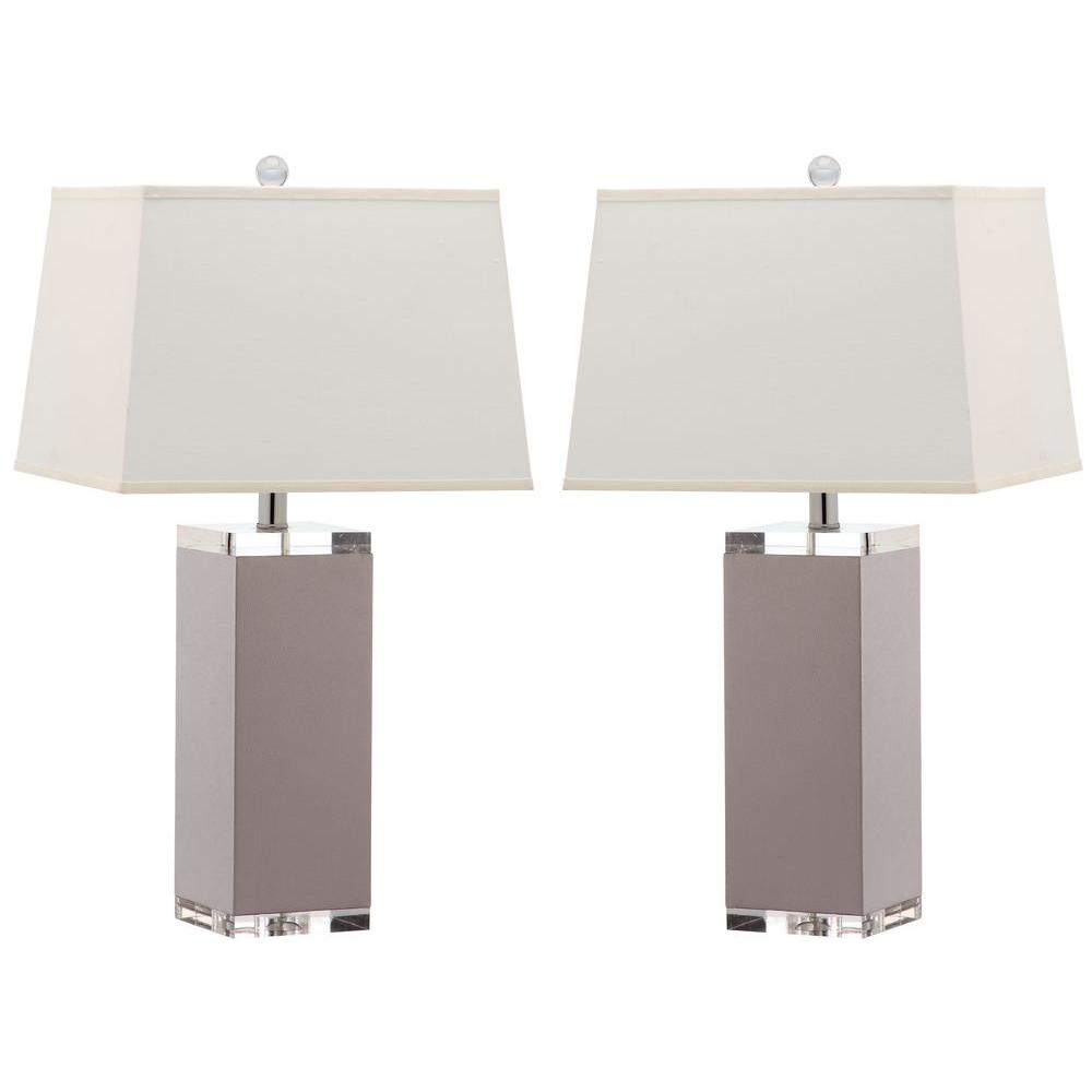 Safavieh Deco Leather 25 5 In Grey Table Lamp With White Shade Set Safavieh Deco Leather 25 5 In Grey Table Lamp With White Shade Set Of 2
