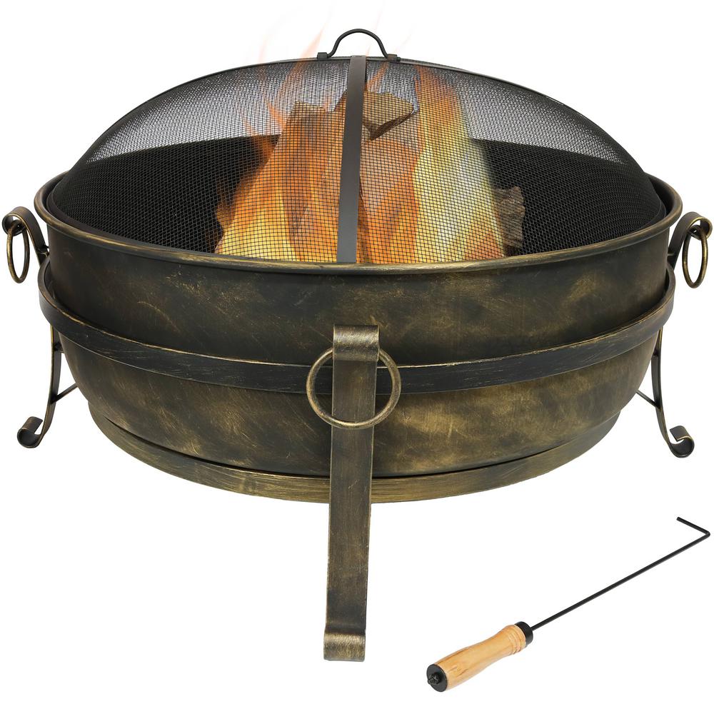 Sunnydaze Decor 34 In X 23 In Round Large Steel Cauldron Wood
