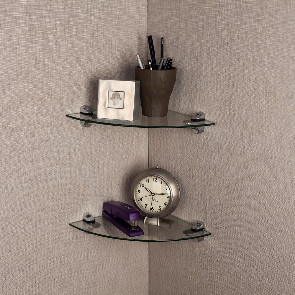 2 x Corner Shelves 9/" Wide 5mm Black Gloss Perspex Acrylic With Chrome Brackets