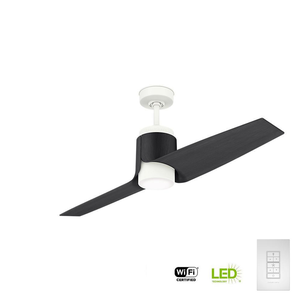 1 Light 2 Blades Outdoor Ceiling Fans With Lights Led Outdoor Wi Fi Enabled Porcelain White Black Ash Blades