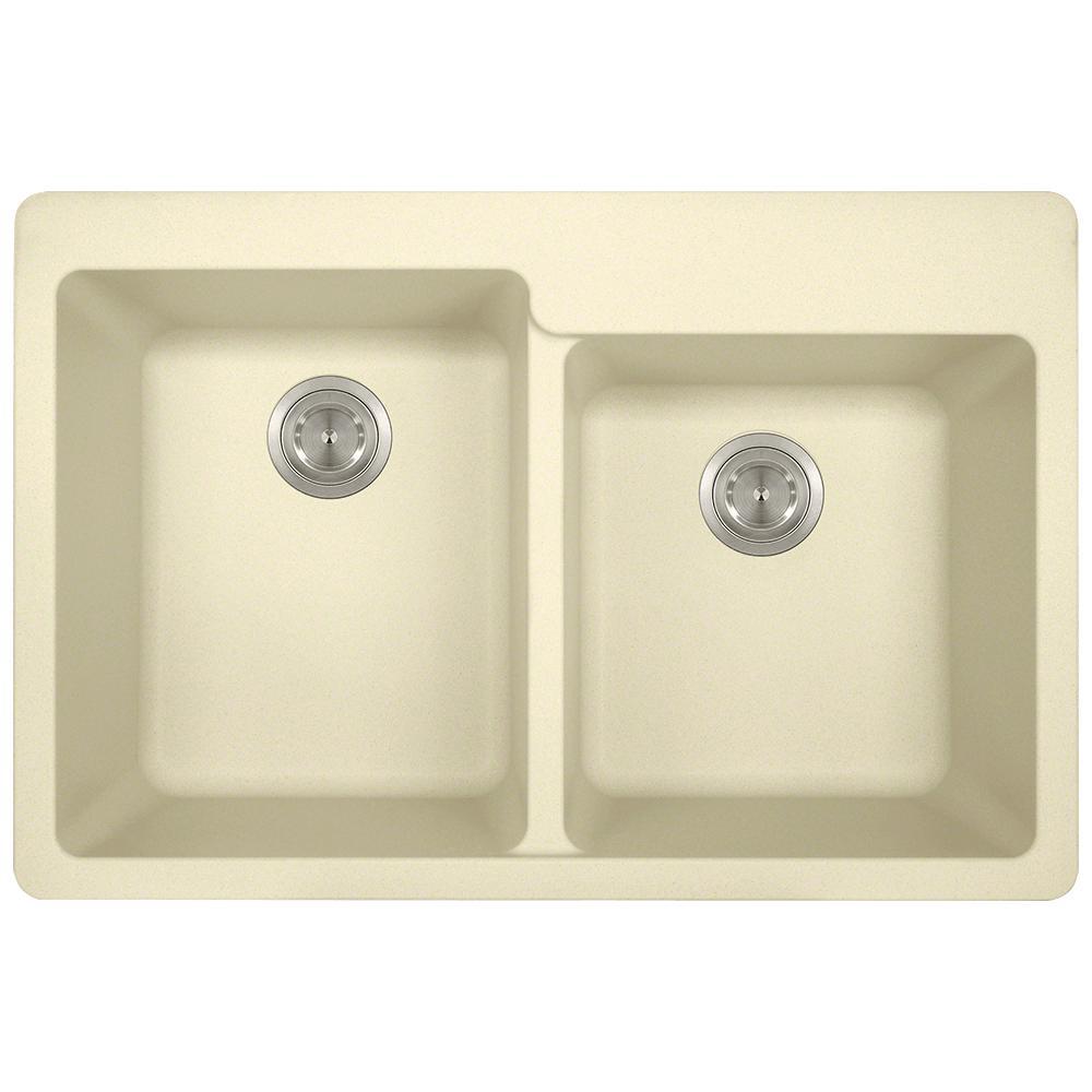 Beige Kitchen Sinks The Home Depot 3 Hole Offset Double Bowl Kitchen Sink