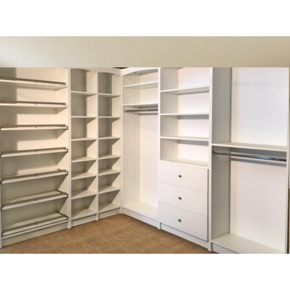 Wood Closet Systems The Home Depot Walkin 14 In D X 159 5 W 84 H White Melamine Wood Freestanding Closet System