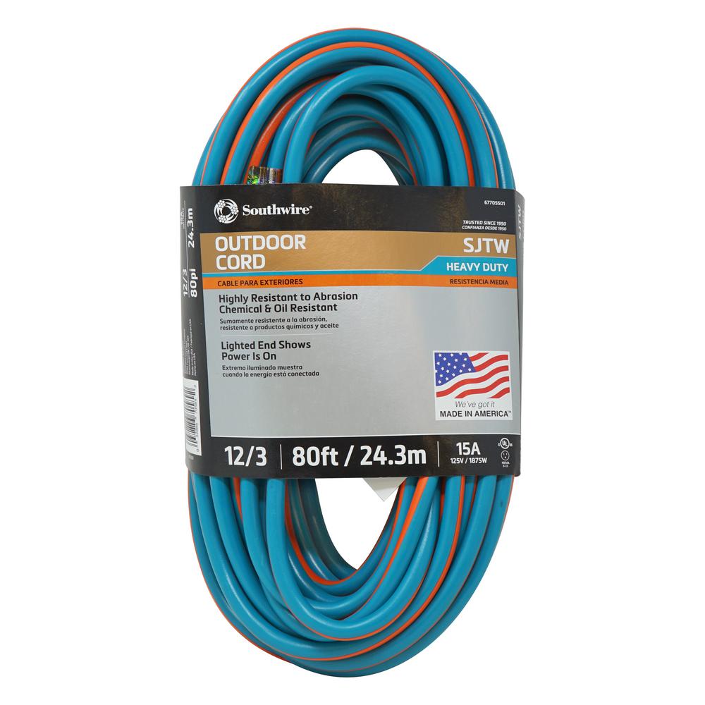 Outdoor Extension Cords Surge Protectors The 12 3 Sjtw Outdoor Heavy Duty Extension Cord With Power Light