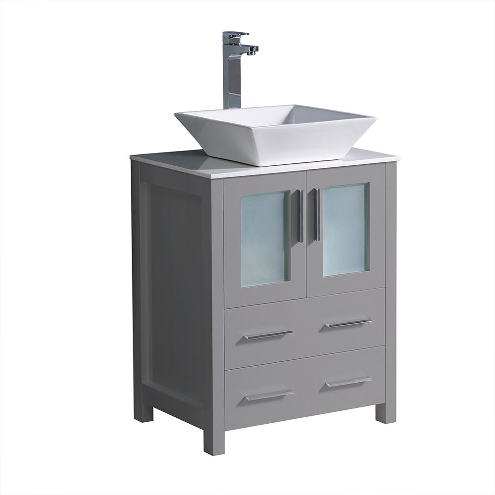 Torino 24 In Bath Vanity In Gray With Glass Stone Vanity Top In White With White Vessel Sink