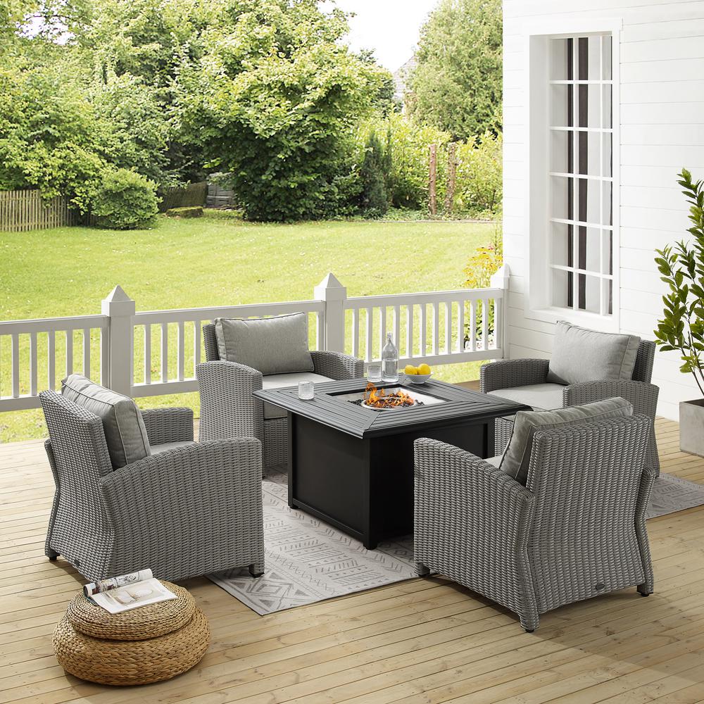 Crosley Furniture Bradenton 5 Piece Wicker Patio Fire Table Seating Set With Gray Cushions Ko70172gy Gy The Home Depot