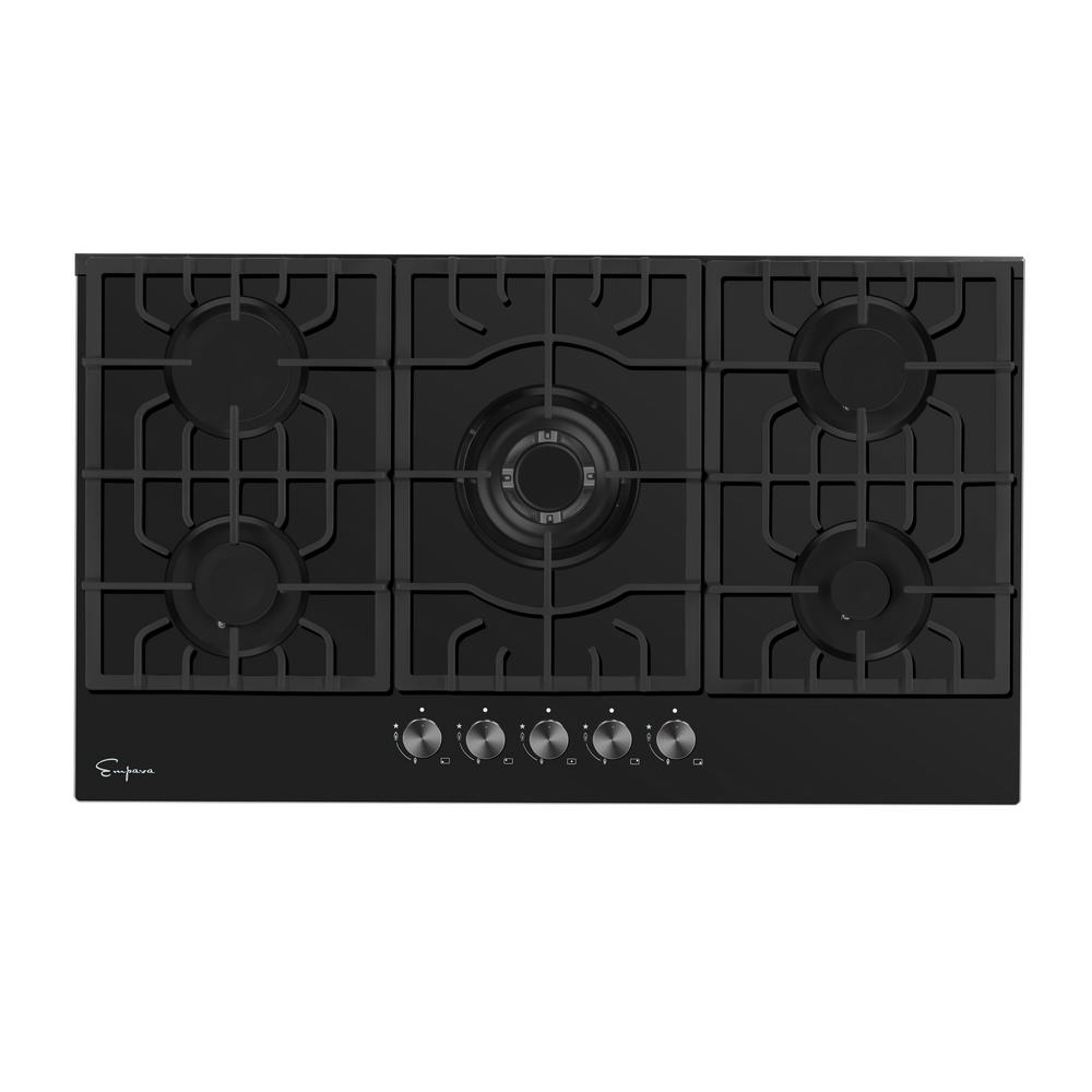 Empava 36 in. GasonGlass Gas Cooktop in Black with 5Burners