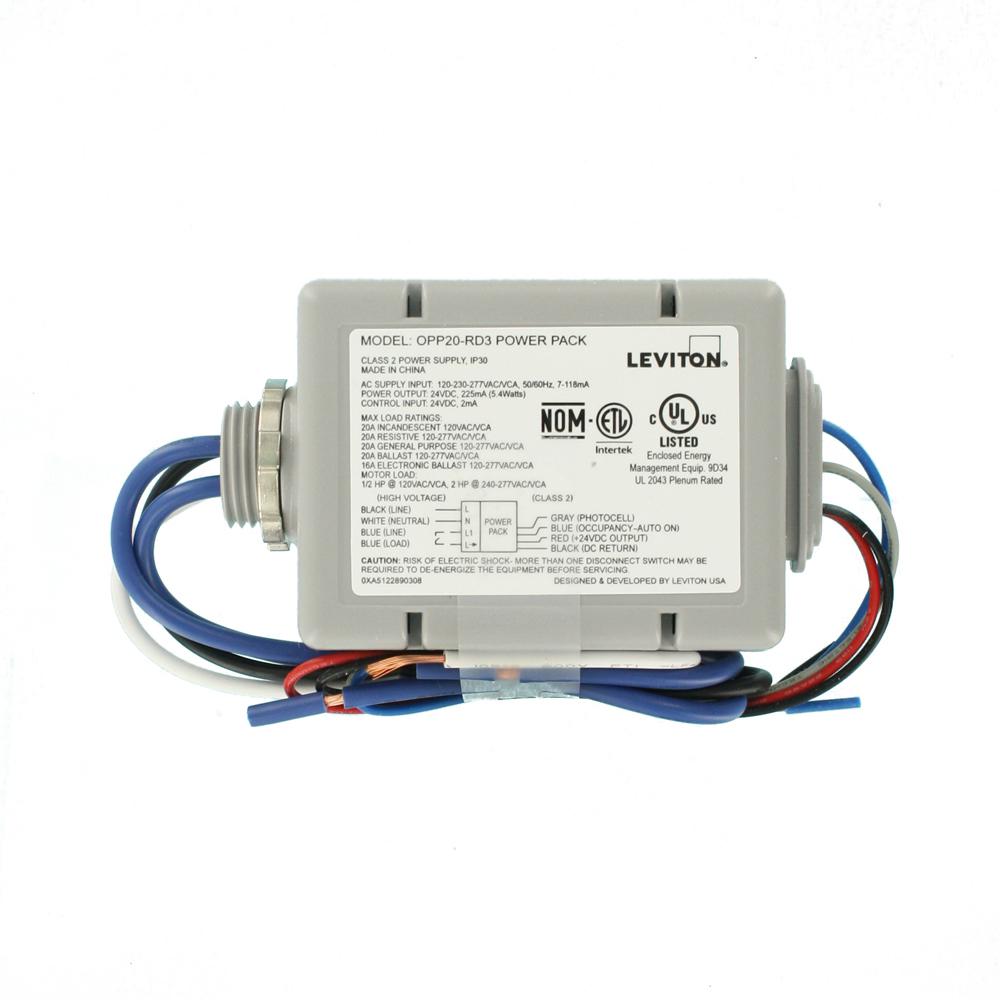 Leviton 20 Amp Power Pack For Occupancy Sensors Auto On Photocell Latching Relay Gray Opp20 Rd3 The Home Depot