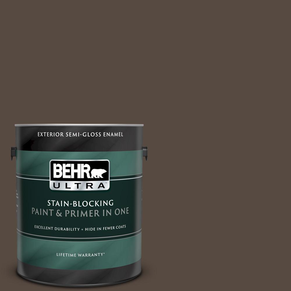 BEHR ULTRA 1 gal. #PPU5-19 Dark Truffle Semi-Gloss Enamel ...