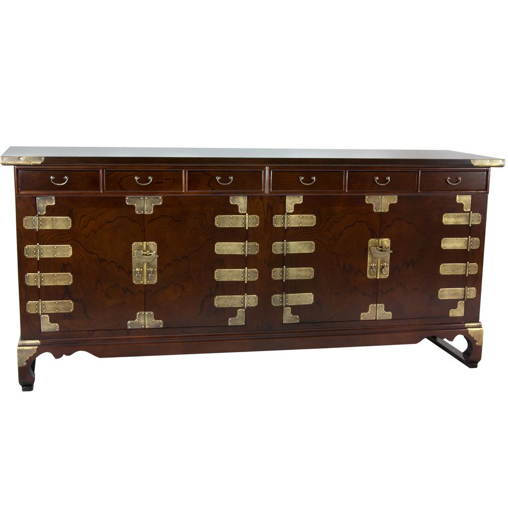 Oriental Furniture Walnut Korean Antique Style Double Cabinet