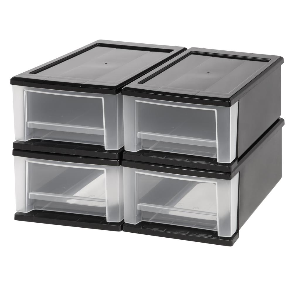 Iris 8 7 In X 5 8 In Black 7 Qt Stackable Drawer 4 Pack