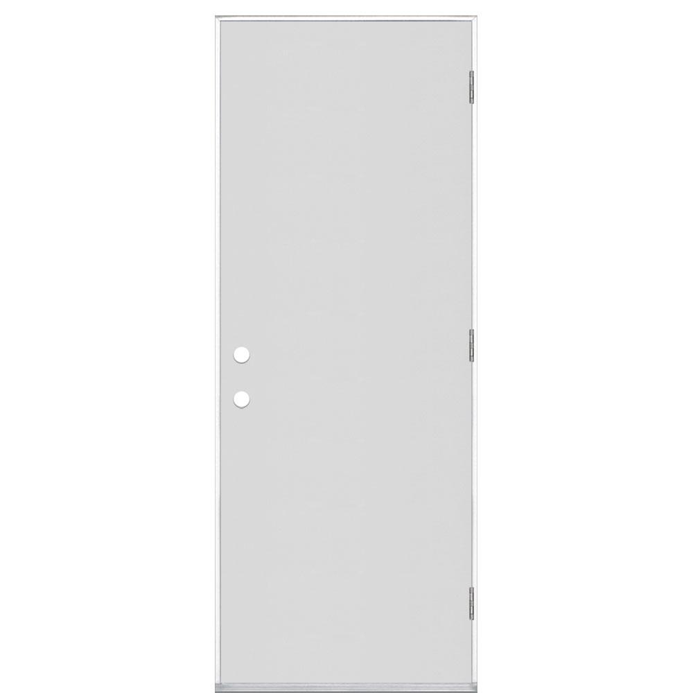 Masonite 30 in. x 80 in. Utility Flush Primed Steel RightHand Outswing