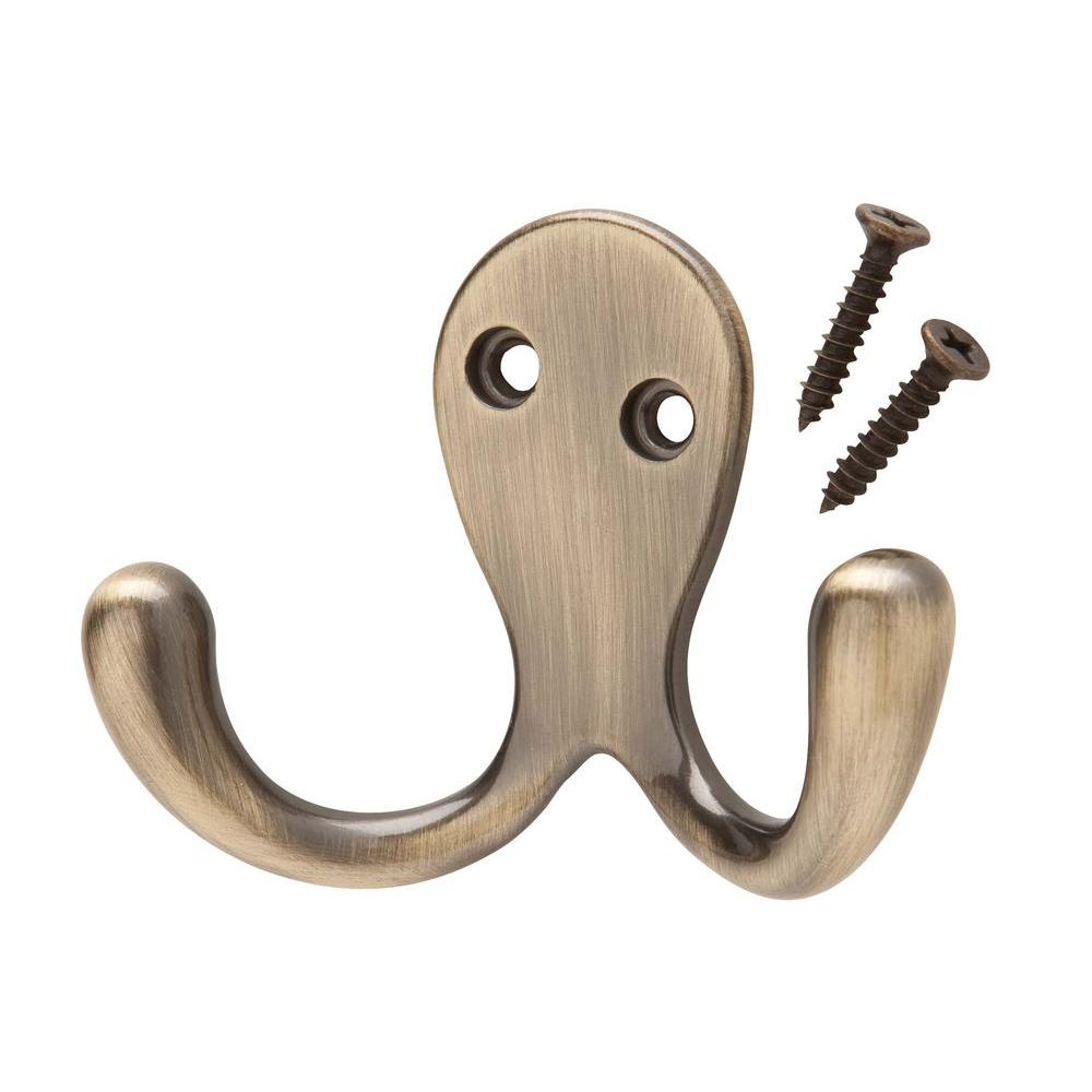 Everbilt Antique Brass Double Robe Hook15708 The Home Depot