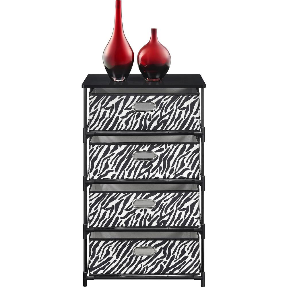 Ameriwood Home Haley Black With Zebra Print 4 Bin Storage End