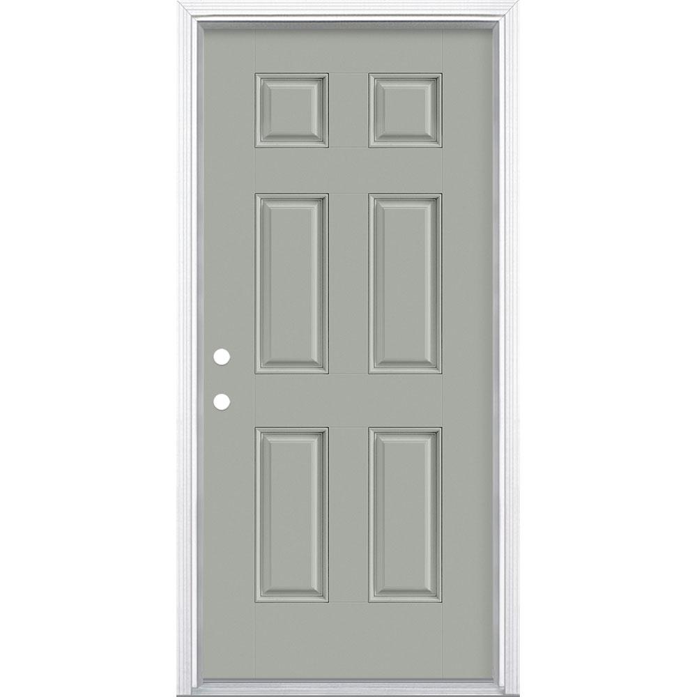 Masonite 36 In X 80 In 6 Panel Right Hand Inswing Painted Smooth Fiberglass Prehung Front Exterior Door With Brickmold