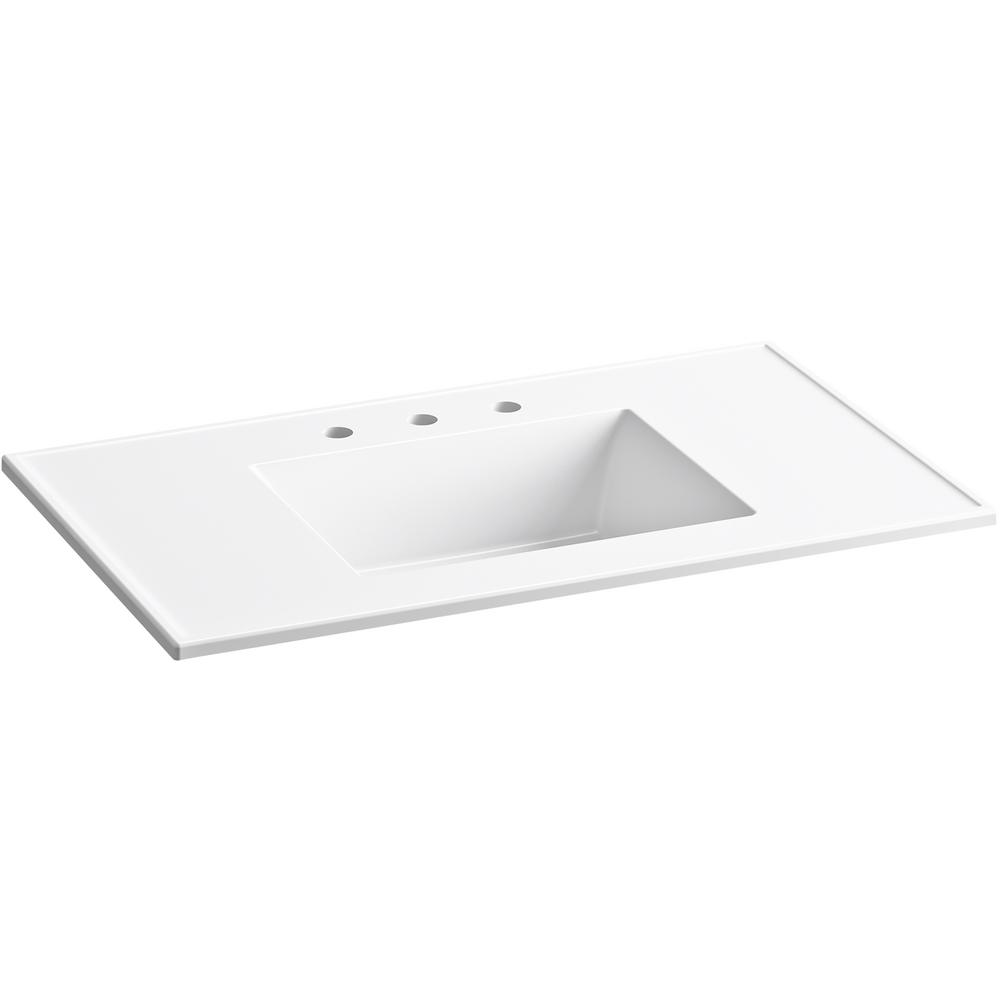 Kohler Ceramic Impressions 37 In W Rectangular Vanity Top With 8 In Widespread Faucet Holes In White K 2781 8 0 The Home Depot
