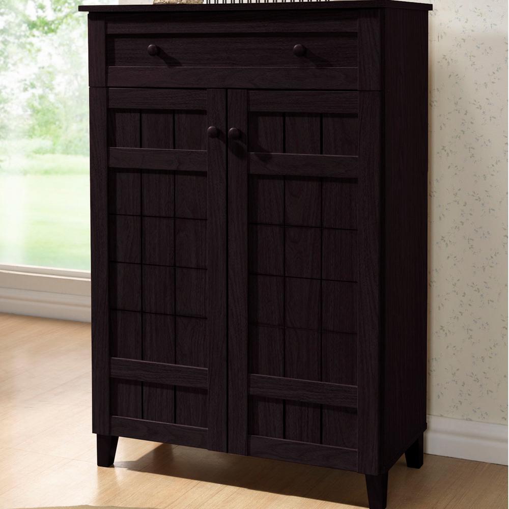 Baxton Studio Glidden Dark Brown Wood Tall Storage Cabinet 28862