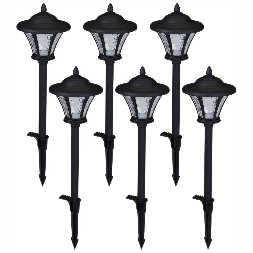 Low-Voltage Black Outdoor Integrated LED Landscape Coach Style Path Light with Water Glass Lens (6-Pack)