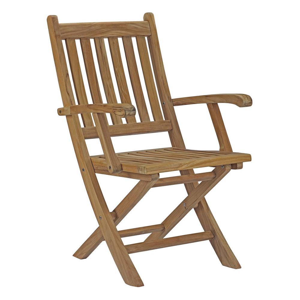 Modway Marina Patio Folding Teak Outdoor Dining Chair In Natural