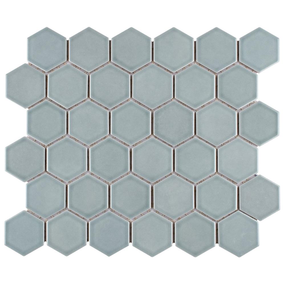 Merola Tile Tribeca 2 In Hex Glossy 12 5 8 In X 10 5 8 In Mist Porcelain Mosaic 9 96 Sq Ft Case Ftc2trgmst The Home Depot