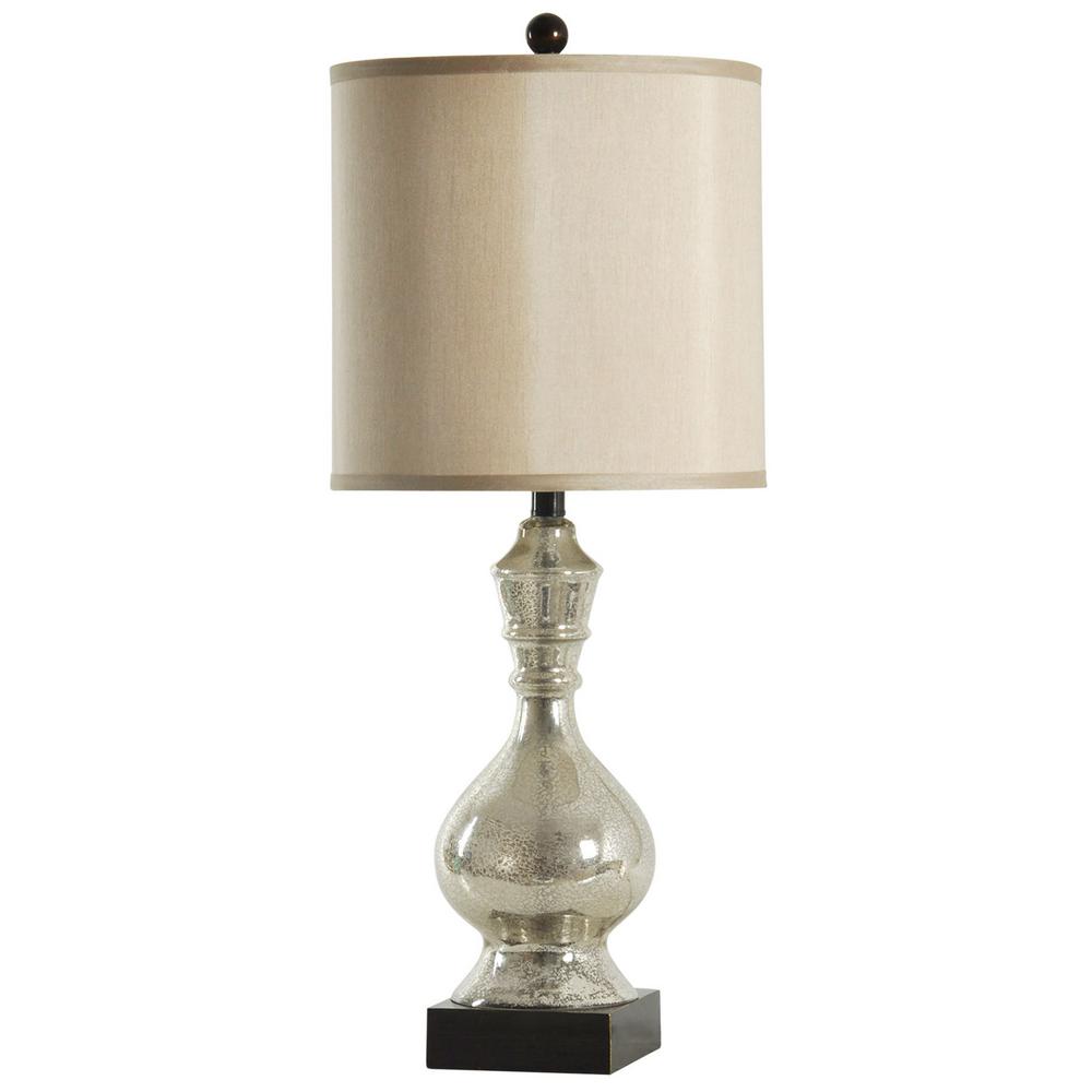 Stylecraft 31 In Mercury And Dark Brown Table Lamp With Beige Hardback Fabric Shade L37052ds The Home Depot