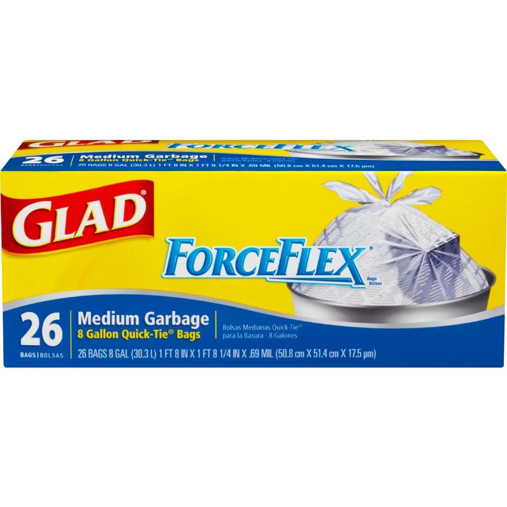 Glad 8 Gal Forceflex Quick Tie Trash Bags 26 Count Glad 8 Gal Forceflex Quick Tie Trash Bags 26 Count